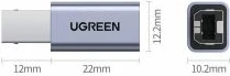 Adapter USB-C femër në USB-B mashkull, UGREEN 20120, USB 2.0, alumin, argjend, 1 copë