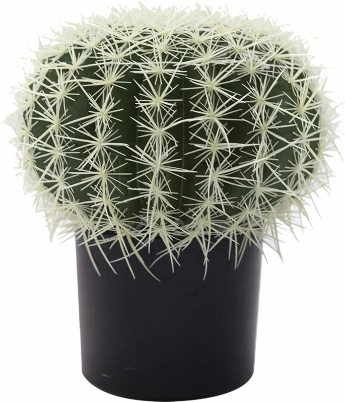 Bimë artificiale ferokaktus në vazo, material tekstili dhe plastike, jeshile-bardhë, 25x25x33 cm