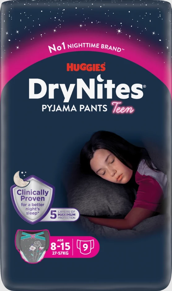 Pelena të natës DryNites® për vajza 8-13 vjeç, 9 copë