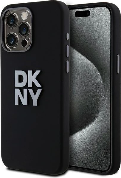 Mbështjellës DKNY Liquid Silicone Metal Logo për iPhone 15 Pro, i zi