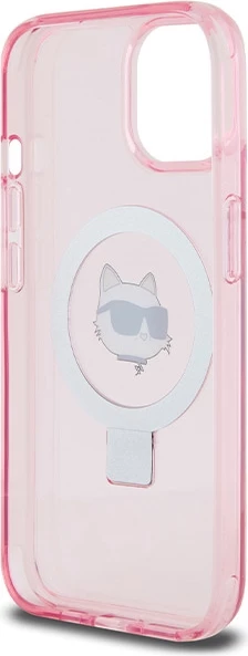 Mbështjellës Karl Lagerfeld KLHMP15SHMRSCHP për iPhone 15 6.1", hardcase me ring stand MagSafe, rozë