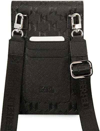 Çantë dore Karl Lagerfeld Monogram Plate, për telefon, e zezë