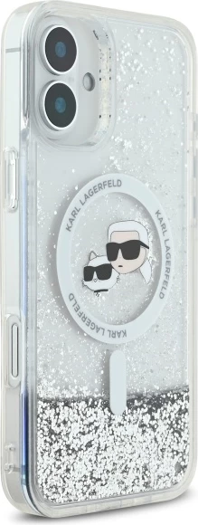 Mbështjellës Karl Lagerfeld Liquid Glitter Karl&Choupette Head MagSafe për iPhone 16, Transparent