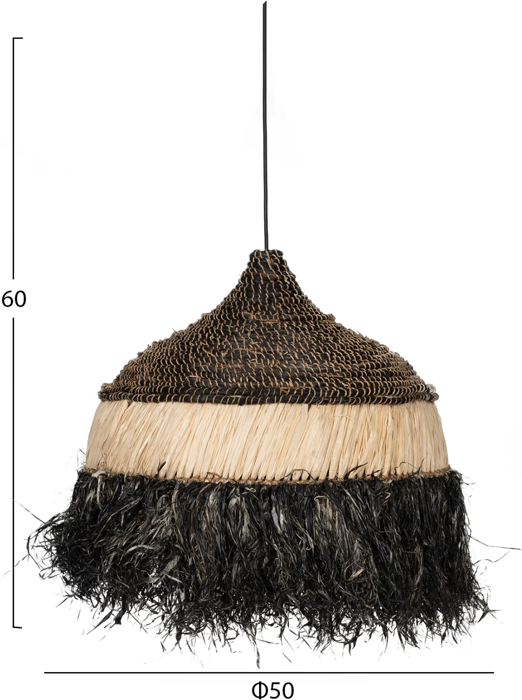 Llambë varëse tavani me kapak prej sisali dhe fibrave abaka, ngjyrë natyrale-e zezë, 50x50x60Hcm, FH7788