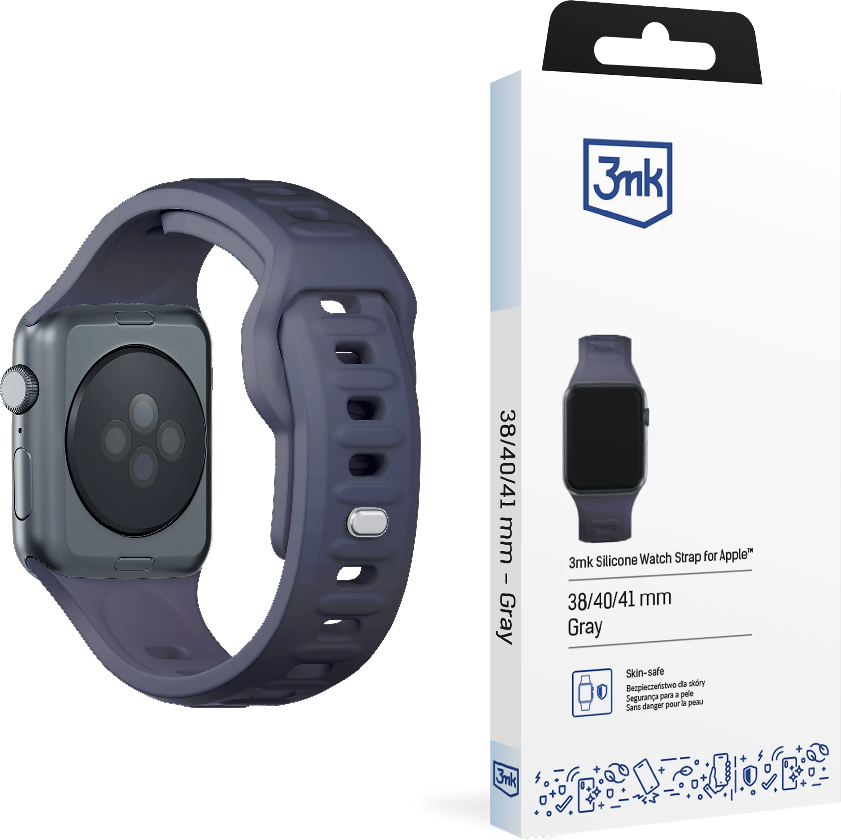 Rrip silikoni për Apple Watch 3mk, 38/40/41mm, Gri