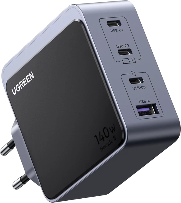 Karikues GaN UGREEN Nexode S 45575 140W, 3x USB-C + 1x USB-A, i zi/gri