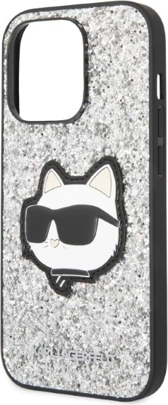 Mbështjellës Karl Lagerfeld Glitter Choupette për iPhone 14 Pro 6.1", argjendtë