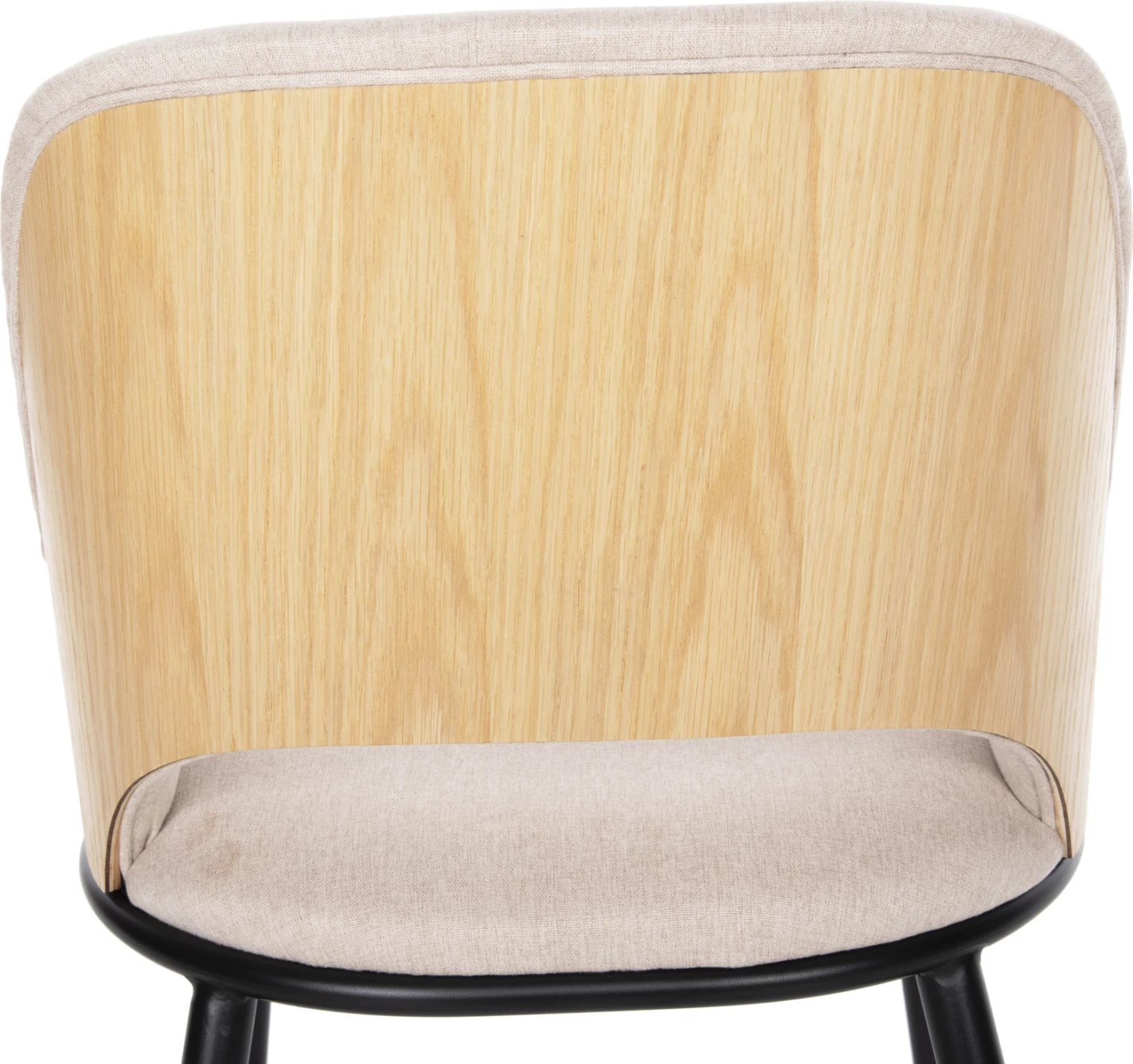 Karrige ngrënieje DELF FH9617.02, pëlhurë bezhë, këmbë metali të zeza, shpinë druri ngjyrë lisi, 48x55x76 cm, set prej 2 copë