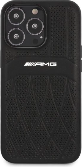 Mbështjellës Mercedes AMG Leather Curved Lines për iPhone 13 Pro Max, i zi