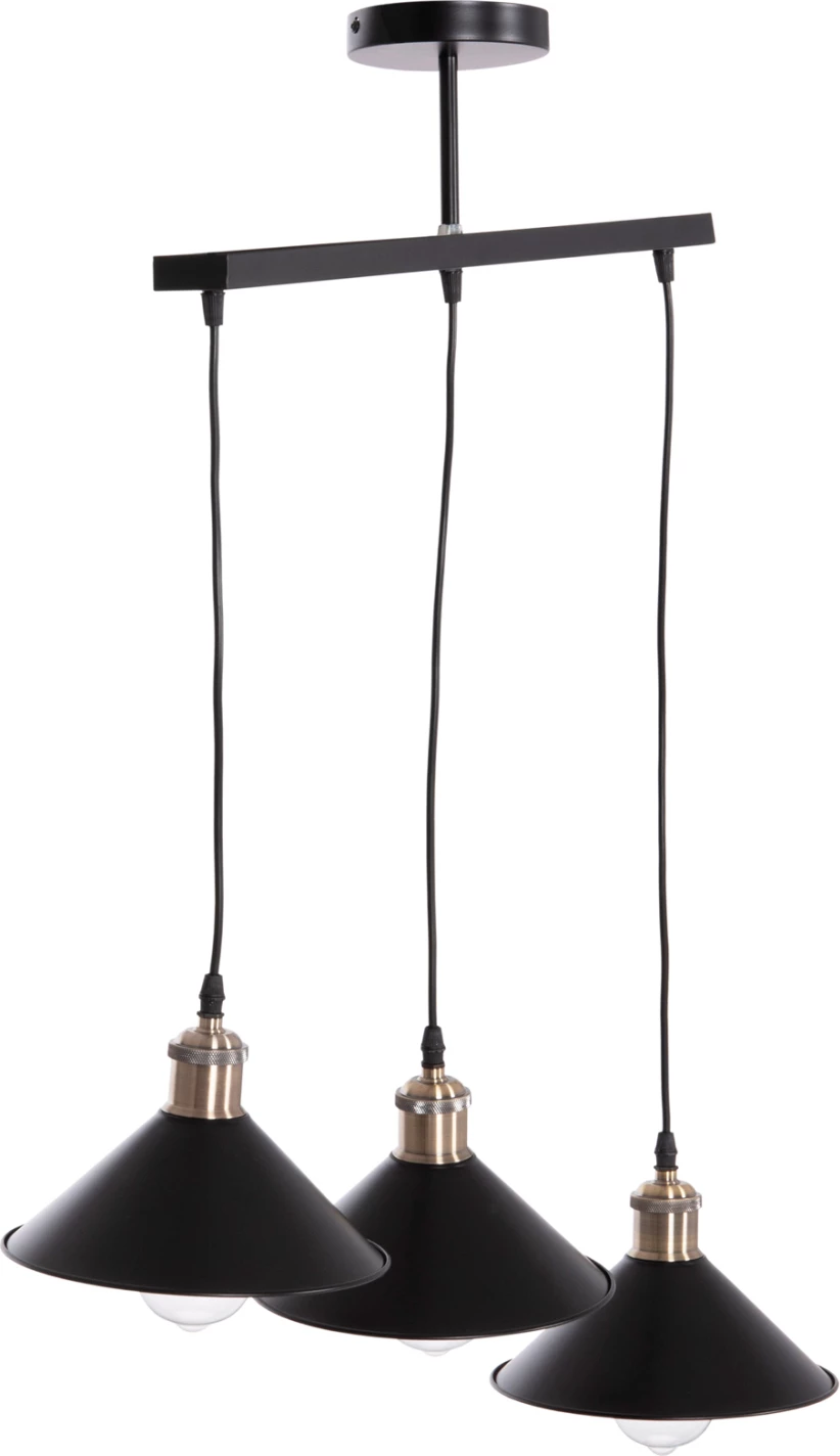 Llambë tavani varëse me 3 drita, metal i zi, detaje bronzi, FH7533.11, 21.5x128cm