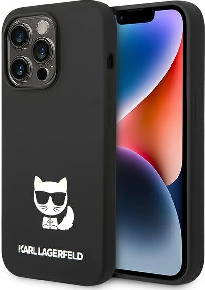 Mbështjellës Karl Lagerfeld KLHCP14LSLCTBK për iPhone 14 Pro 6.1", silikon, Choupette, zi