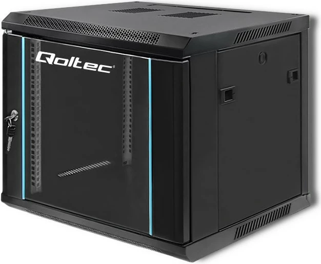 Kasë Qoltec 19-inç, 9U, për montim në mur, 600x500x600 mm, e zezë