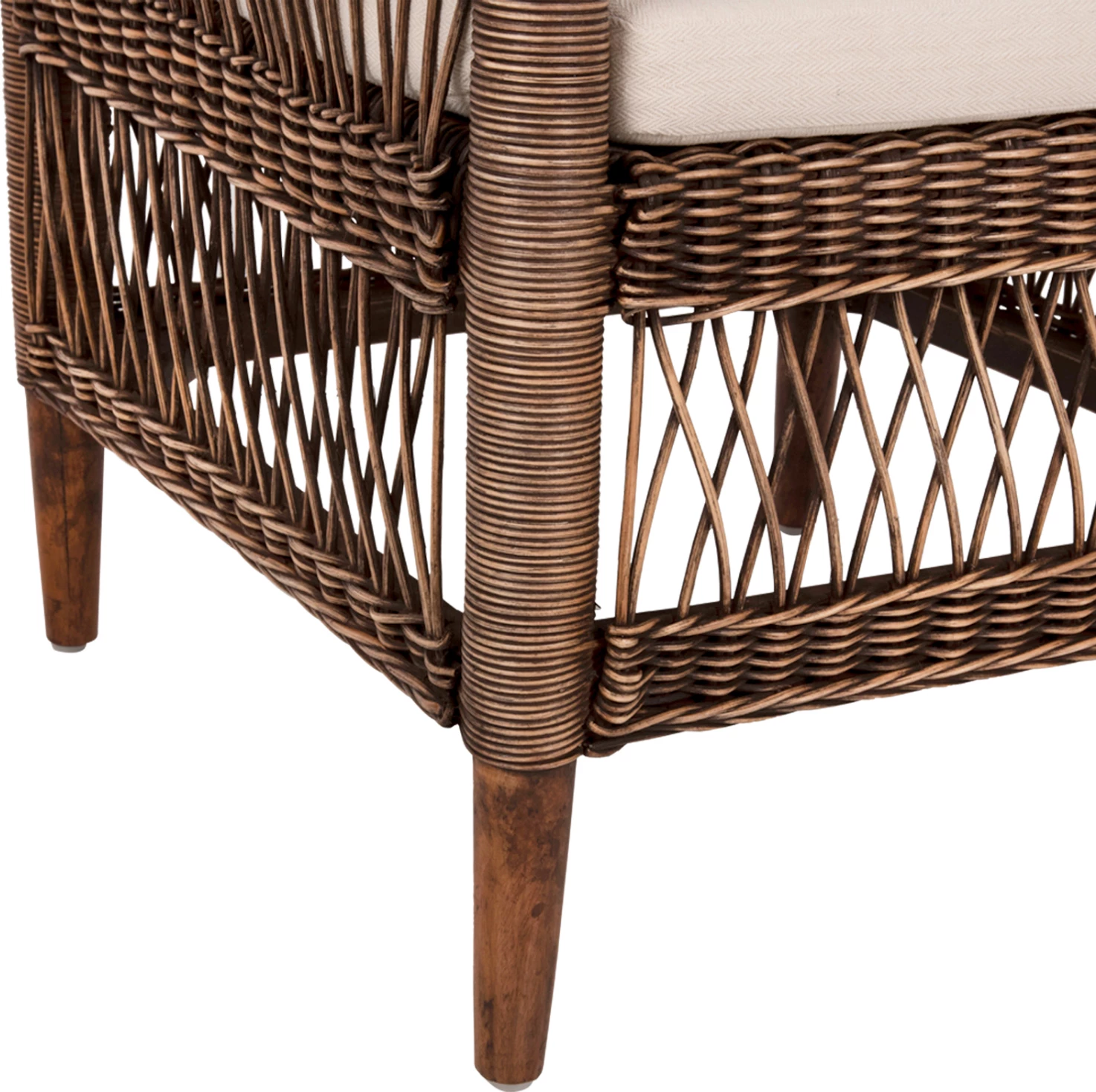 Karrige MALAWI FH9635.01 dru mahogany me rattan, jastëk kafe-bardhë, 80x70x86H cm
