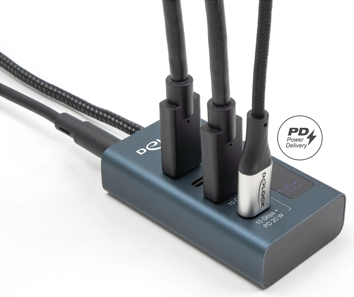 USB hub DeLOCK 4 porte Type-C, 10 Gbps, PD 20W, me ekran, gri