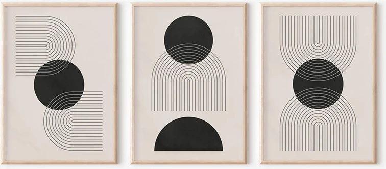 Set pikturash murale në kornizë Blomel, triptik, print digjital, 33x1.5x48cm