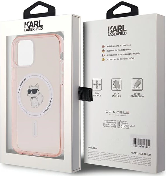 Mbështjellës Karl Lagerfeld IML Choupette MagSafe për iPhone 12/12 Pro, rozë