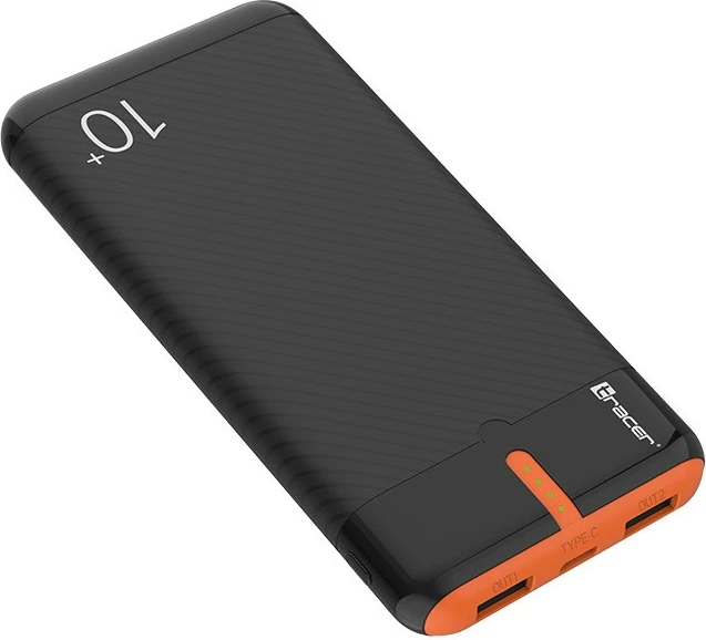 Power bank Tracer EnerGo TRABAT47513 10000mAh 37Wh 5V 2A 3 porta 2x USB-A 1x USB-C kabllo USB-C në USB-C e përfshirë, black-orange