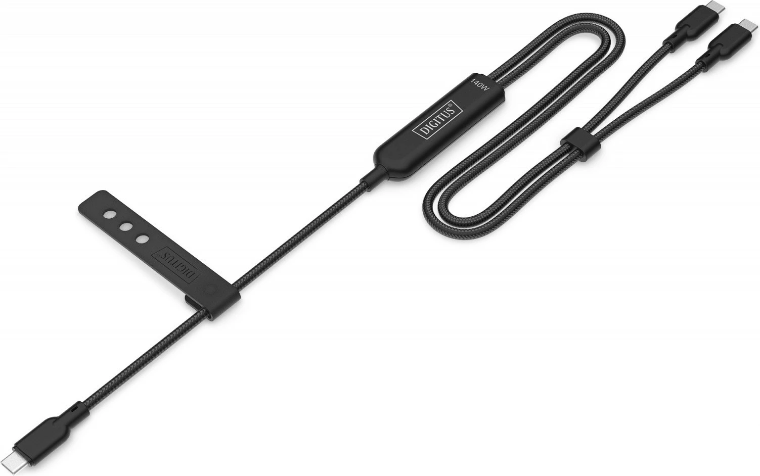 Kabllo energjie 2n1 USB-C në 2x USB-C, Digitus AK-300170-018-S, USB 2.0 PD 3.1 140W, 1.8m, e zezë