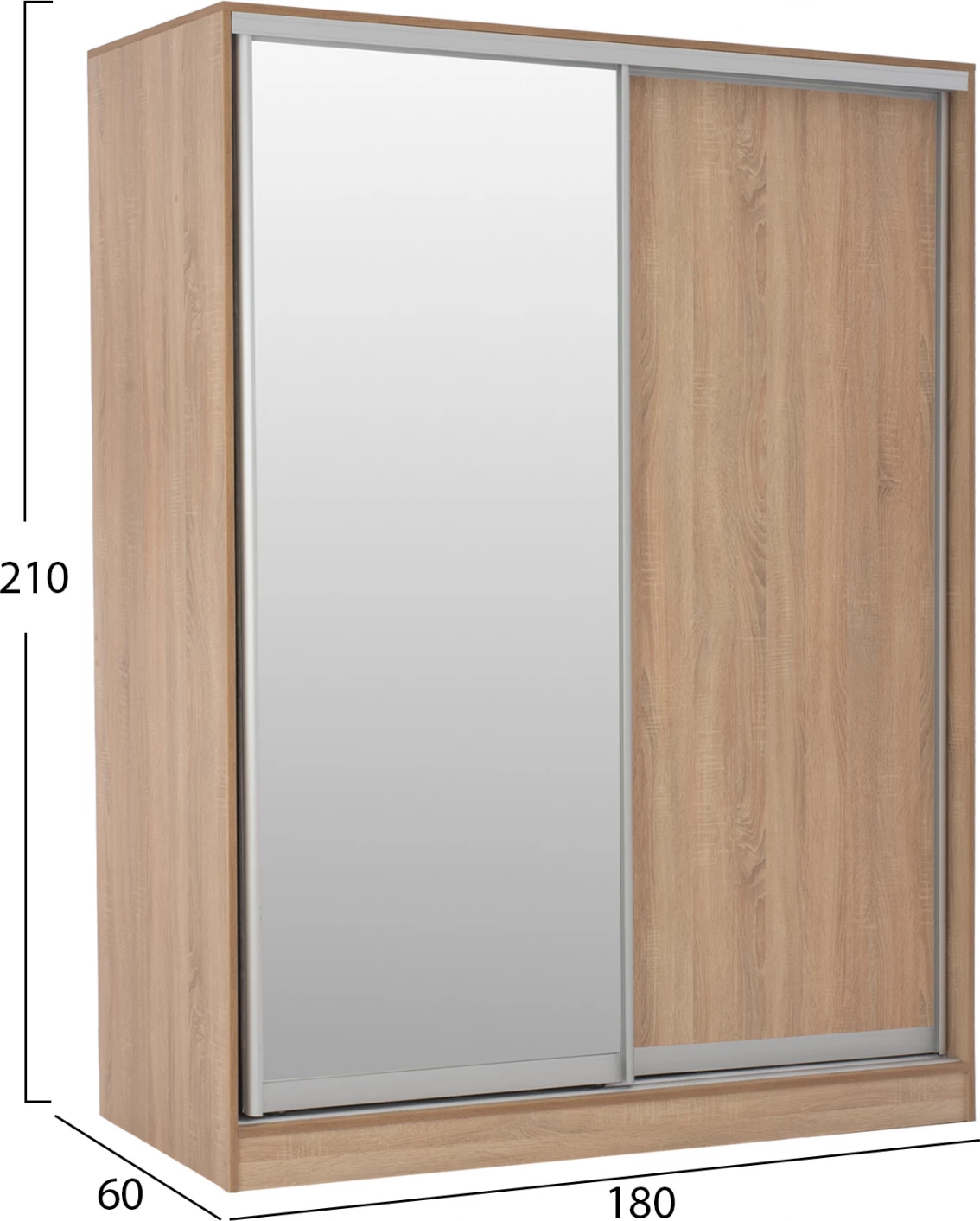 Dollap me dyer rrëshqitëse, pasqyrë, ngjyrë lisi, FH2437, 180x60x210 cm