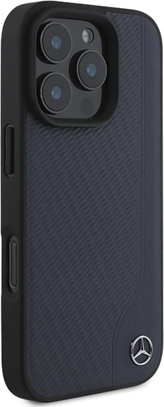 Mbështjellës Mercedes MB Wood Imitation Leather MagSafe për iPhone 16 Pro Max, Blu