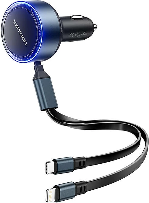 Karikues veture Vention FFOB0 me USB-C/Lightning, 30W, kabllo të integruara