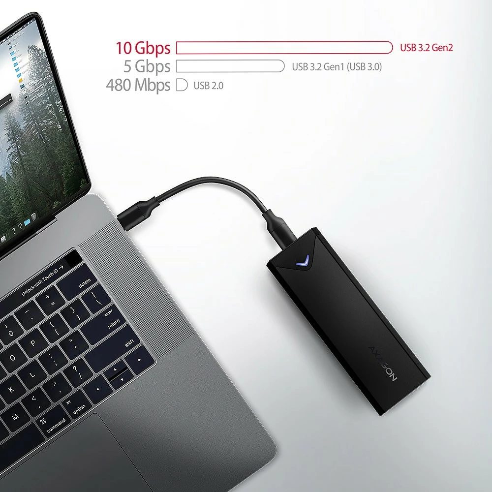 Kasë e jashtme AXAGON EEM2-UB2 për M.2 NVMe SSD, USB-C 3.2 Gen 2, e zezë