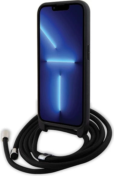 Mbështjellës Karl Lagerfeld Crossbody Saffiano Monogram Metal Pin Karl & Choupette për iPhone 15 Pro, e zezë