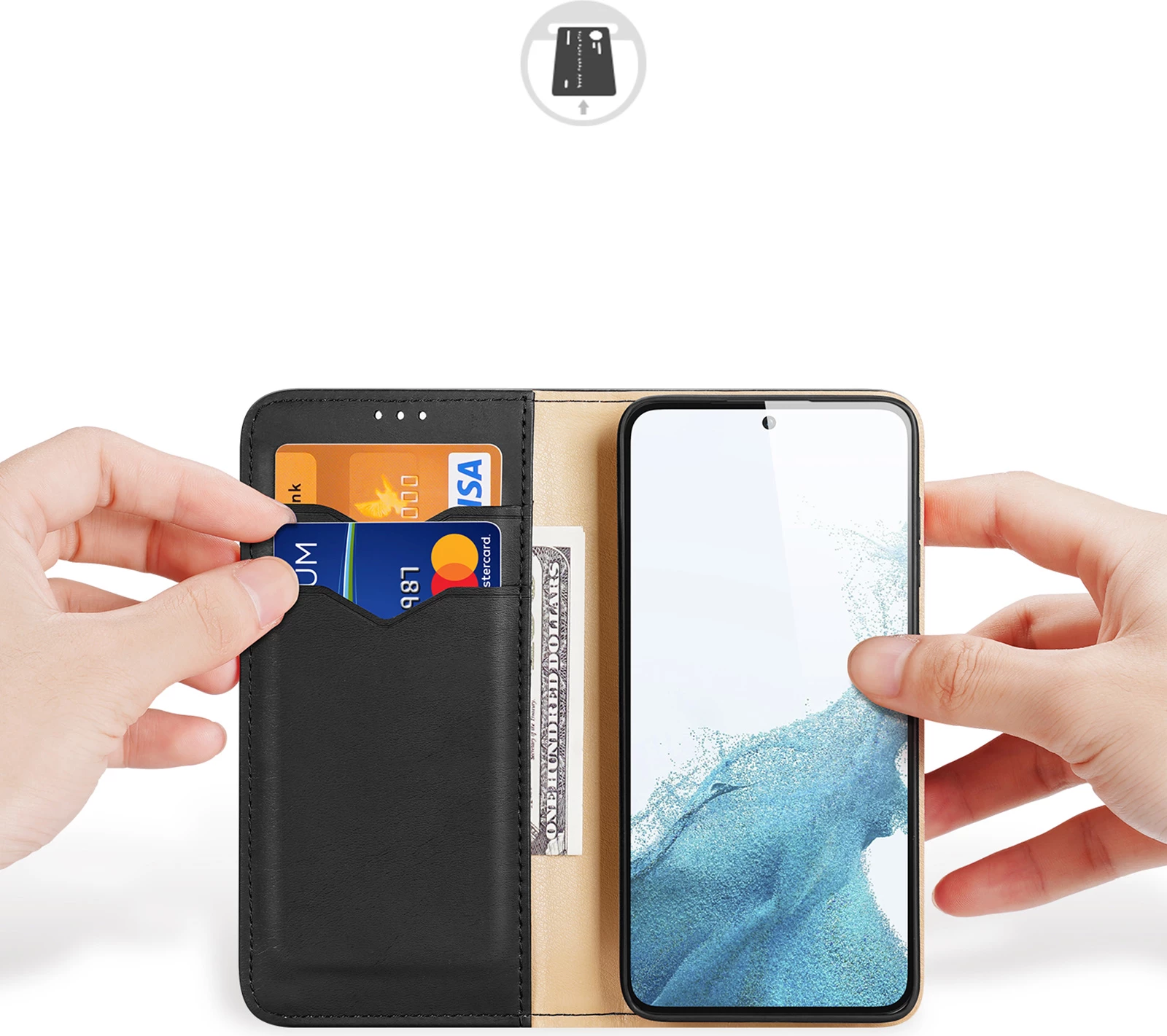 Mbështjellës Dux Ducis Hivo për Samsung Galaxy S23+, me kapak, portofol, RFID blocker, i zi