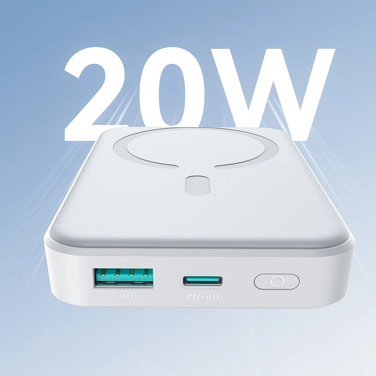Powerbank Joyroom JR-W020 10000mAh 20W MagSafe Qi USB-C/USB-A 2 porta, kabllo USB-C 0.25m, e bardhë