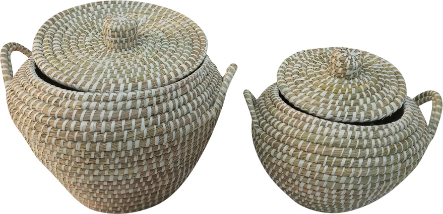 Set shporta ARELI me kapak, 2 copë, 45x45x30, kashnjetë natyrale, PVC