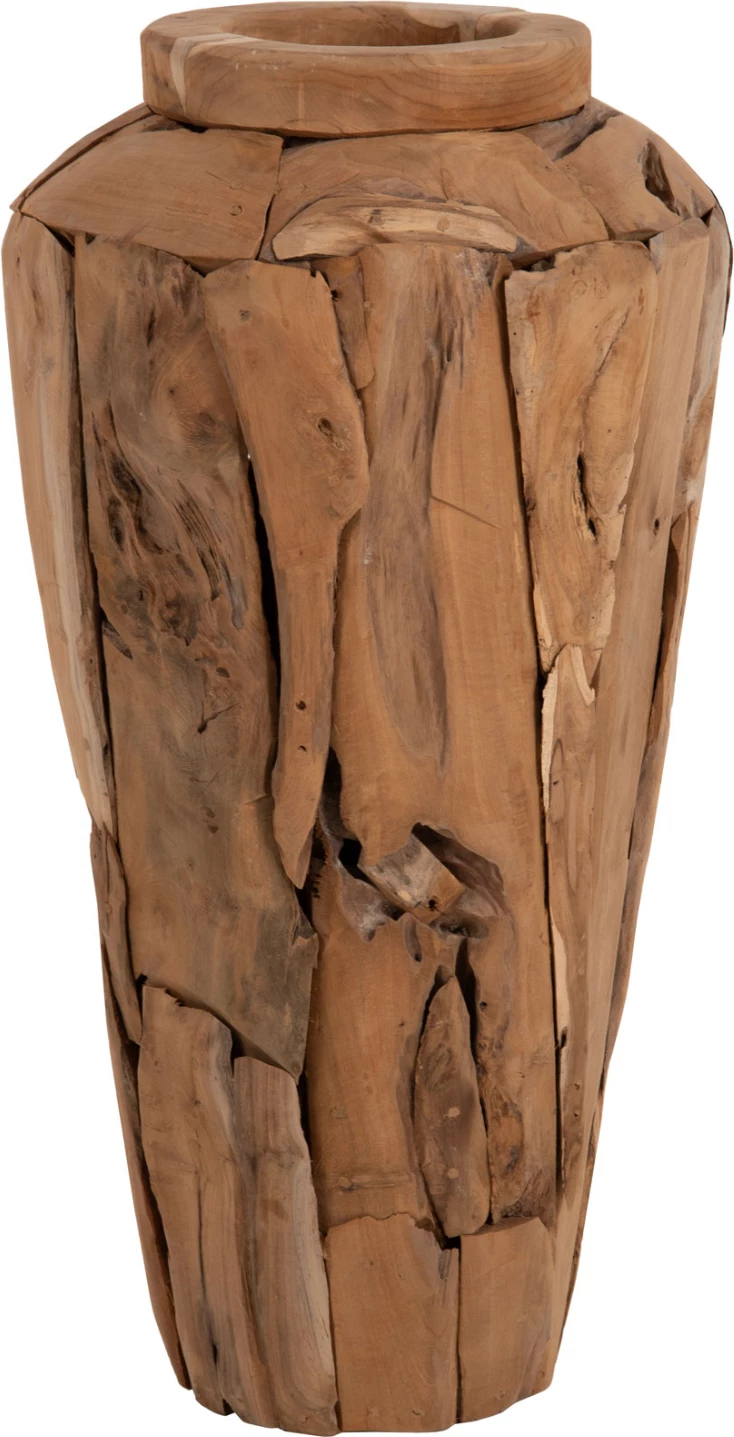 Vazo dekorative për dysheme, copa druri teak të ricikluara, ngjyrë natyrale, Φ40x80H cm