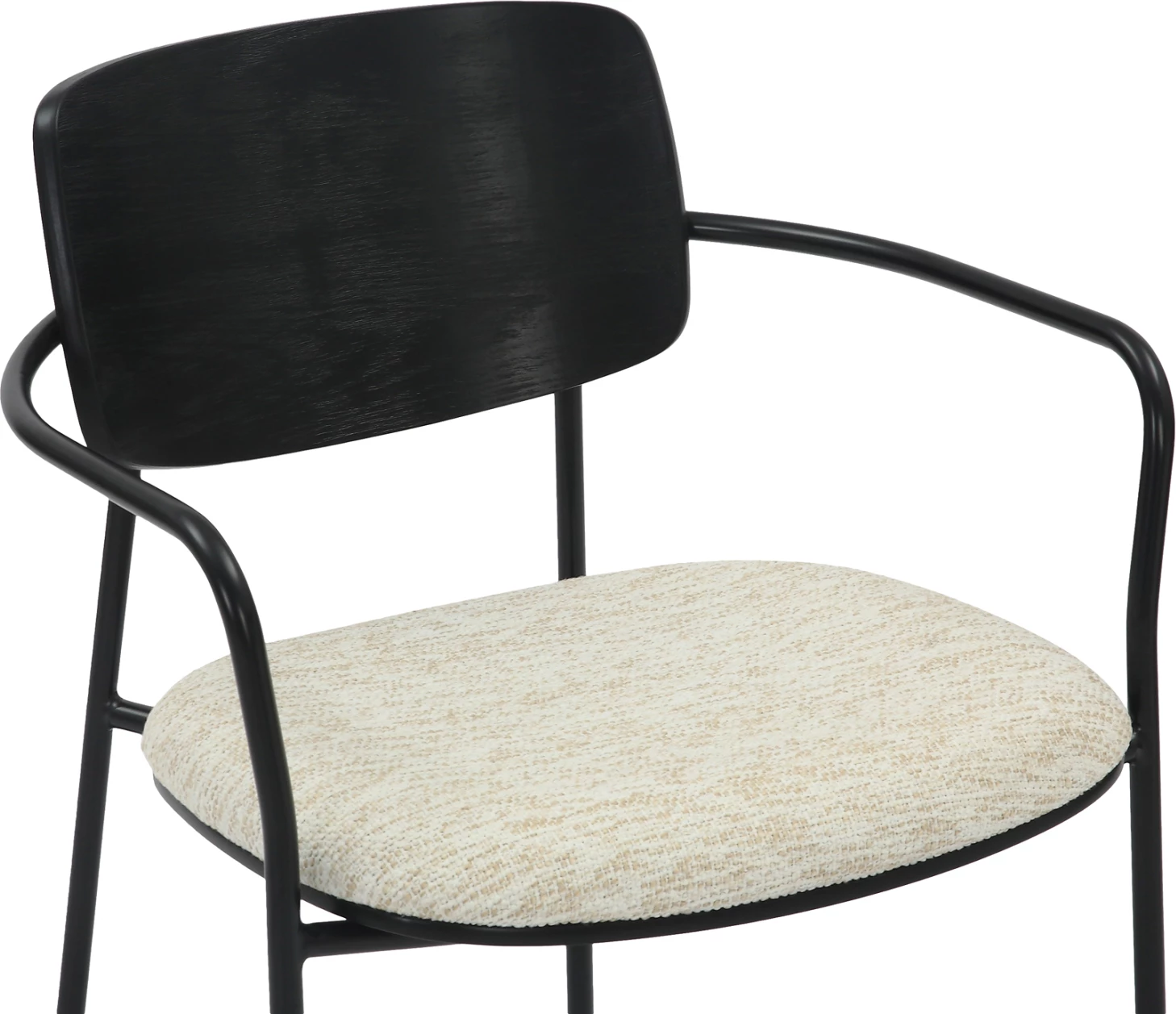 Karrige për ngrënie VIKKI FH9980.02 metal & dru në pëlhurë e zezë-krem, 54x54x75.5H cm, set prej 2 copë