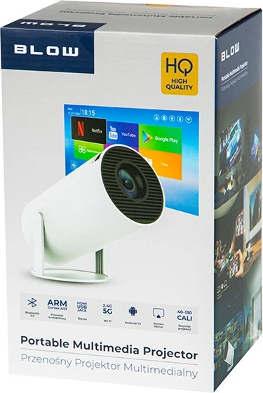 Projektor portabil BLOW HY300 me AndroidTV, FullHD, i bardhë