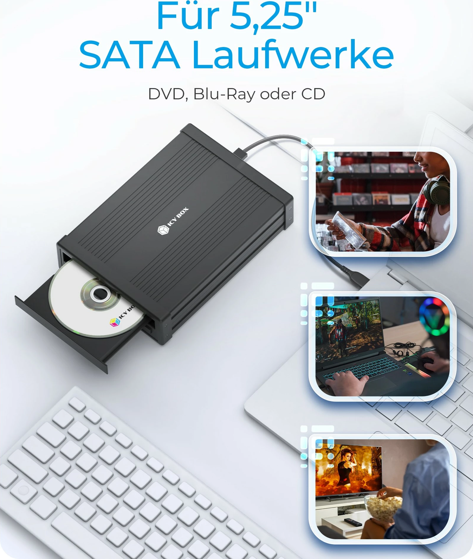 Kasë e jashtme ICY BOX IB-525-U3, 5.25", USB Type-C, e zezë