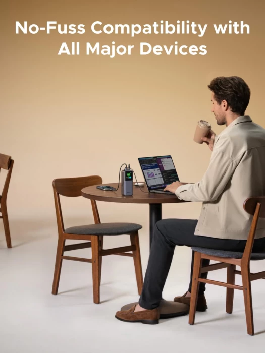 Powerbank UGREEN 55987B 20000mAh 165W me ekran TFT dhe kabllo USB-C të integrume, gri