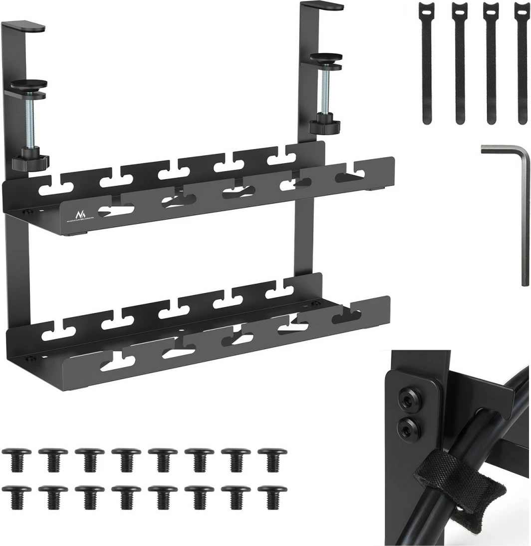Organizues kabllosh nën tavolinë Maclean MC-104B, 40 cm, dy nivele, i zi