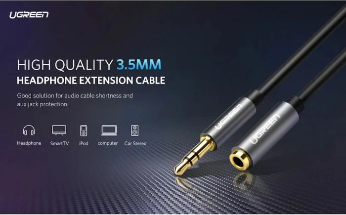 Kabllo zgjatimi audio 3.5mm UGREEN 10593, mashkull-në-femër, 1.5 m, e zezë