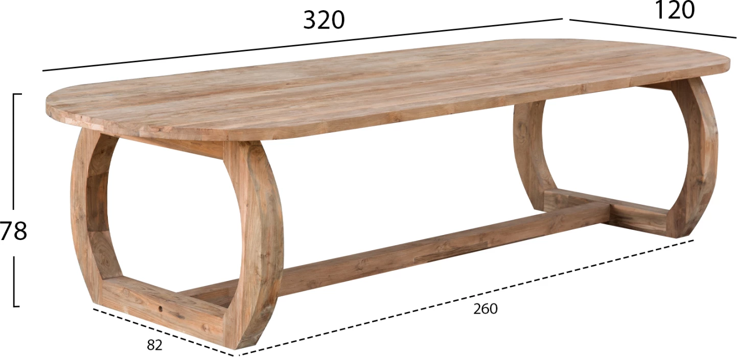 Tavolinë ngrënieje LEE FH9561, dru TEAK i ricikluar, ngjyrë natyrale, 320x120x78 cm