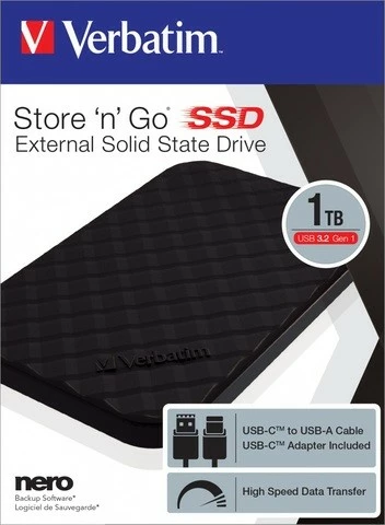SSD i jashtëm, Verbatim Store 'n' Go 53230, 1TB 2.5" USB 3.2 Gen 1 USB-C, e zezë