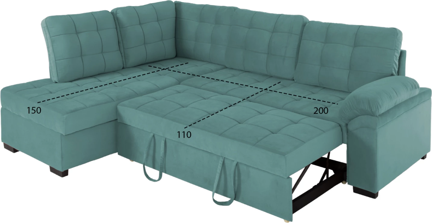 Kënd divan shtrat JADE FH3144.04L kadife jeshile deti 250x80-180x73-88Hcm