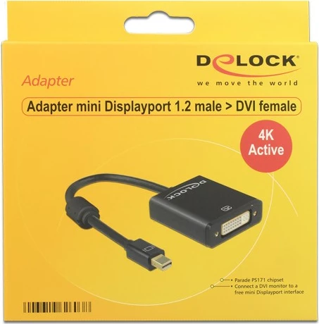 Adapter Mini DisplayPort në DVI DeLOCK 62603, 0.2m, i zi