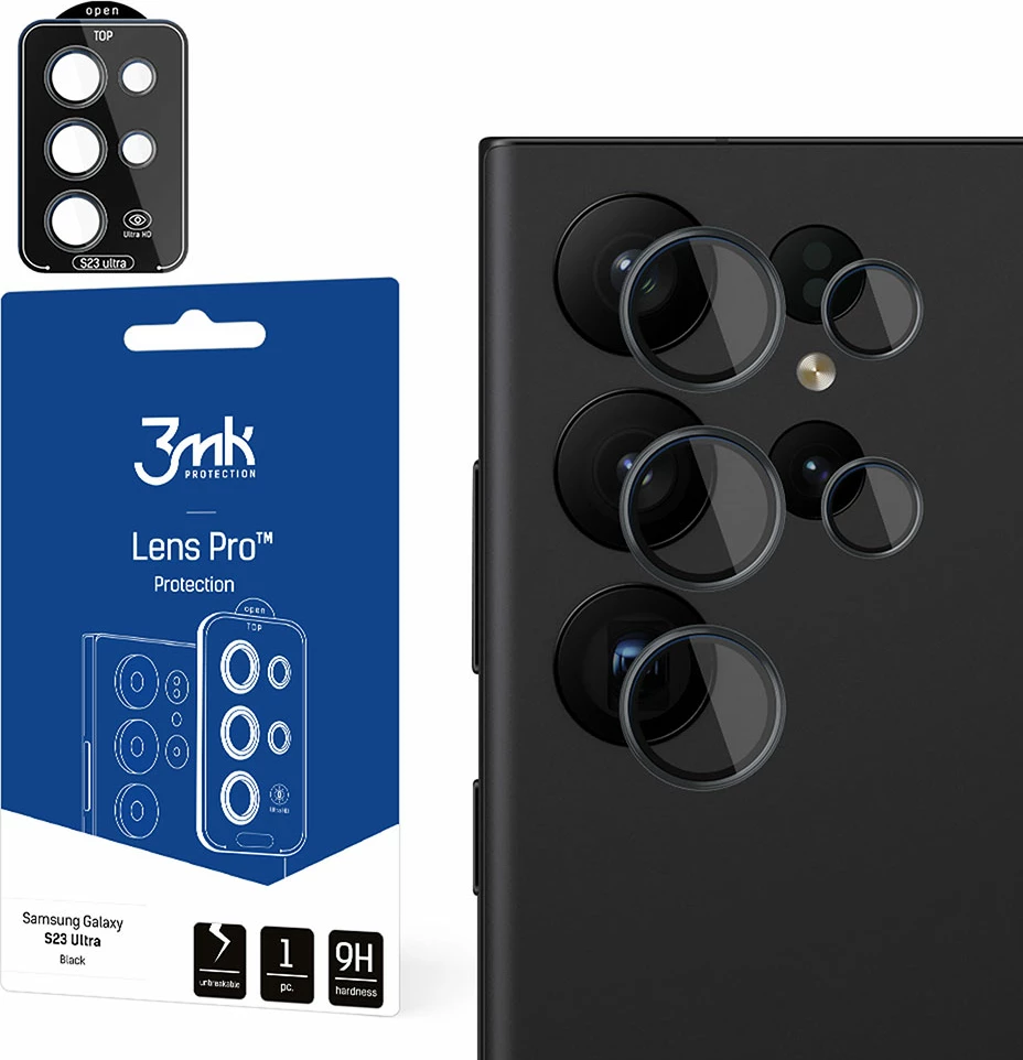 Mbrojtës xhami për kamerë Samsung Galaxy S23 Ultra 3mk Lens Protection Pro, i zi
