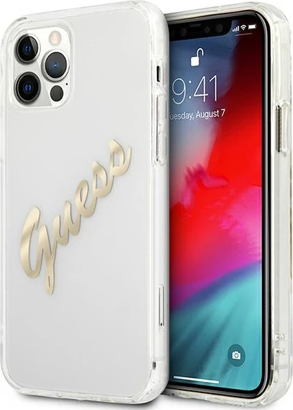 Mbështjellës Guess GUHCP12LKTRSVGO për iPhone 12 Pro Max 6.7", Transparent, Gold