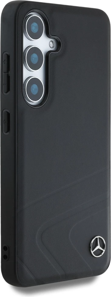Mbështjellës Mercedes Leather Horizontal Debossed Curves MagSafe për Samsung Galaxy S25, e zezë