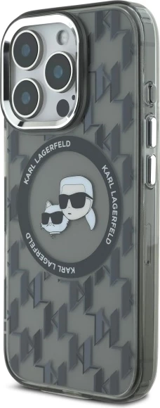 Mbështjellës Karl Lagerfeld IML Monogram Karl & Choupette Head MagSafe për iPhone 16 Pro, i zi