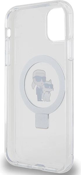 Mbështjellës Karl Lagerfeld KLHMN61HMRSKCH për iPhone 11/XR 6.1", me unazë Ring Stand, MagSafe, Bardhë