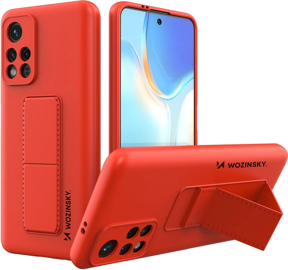 Mbështjellës Wozinsky Kickstand Case për Xiaomi Redmi 10, silikon, i kuq