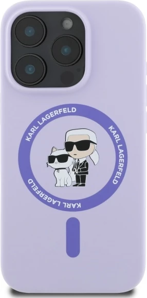 Mbështjellës Karl Lagerfeld Silicone Karl&Choupette Heads Ring MagSafe për iPhone 16 Pro, Violet