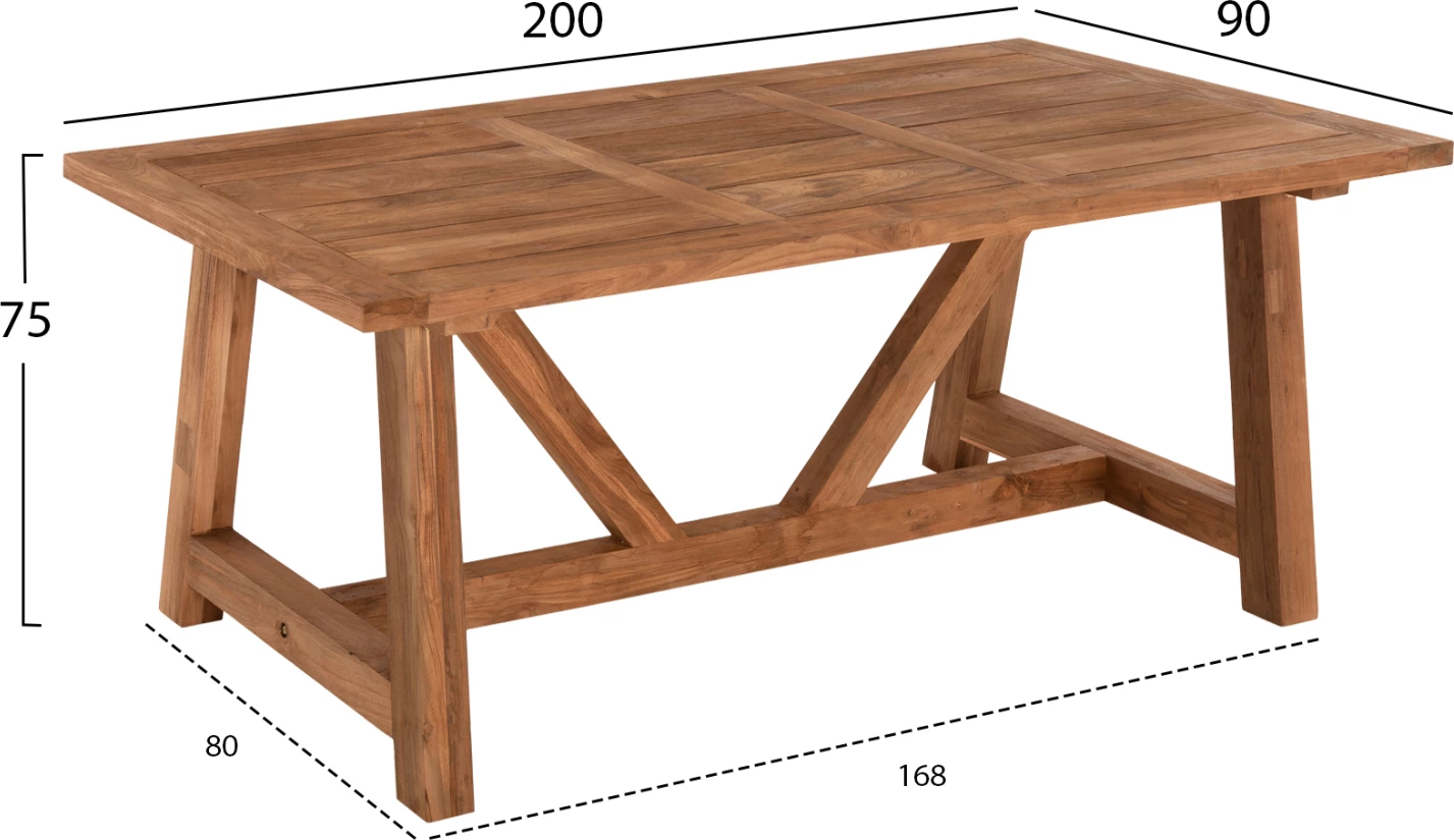Tavolinë ngrënieje, dru TEAK i ricikluar, ngjyrë natyrale, 200x90x75H cm