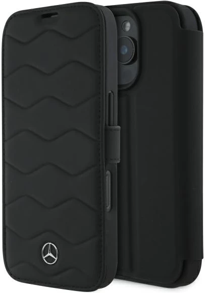 Mbështjellës Mercedes MB Waves për iPhone 16 Pro Max, lëkurë, zi